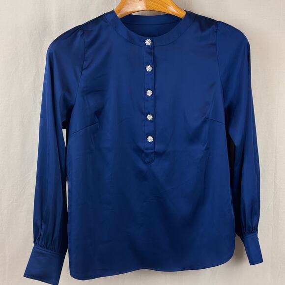 NWT Talbots Petite Small Soft Satin Charmeuse Band Collar Popover Jewel Buttons - Picture 1 of 10